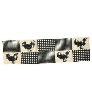 Table Runner 13x48in Black and Off-White Chickens Woven Polyester